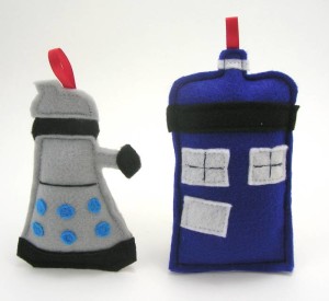 Doctor Who ornament set with Tardis and dalek at Geek the Halls