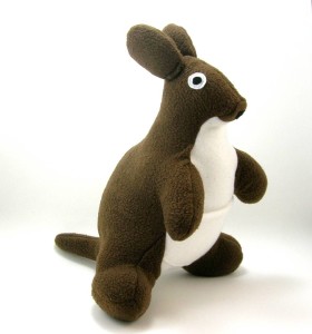 A kangaroo plush toy in brown and white at the Lewis holiday bazaar